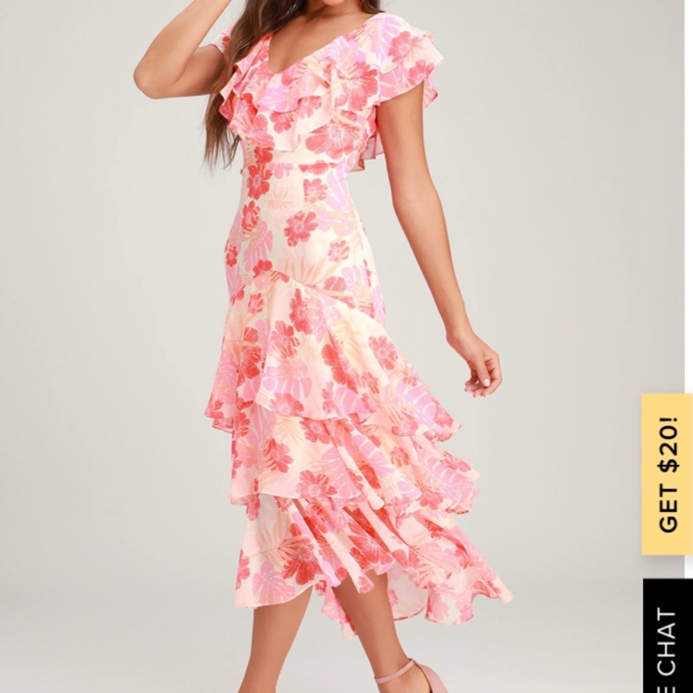Alison Pink Multi Floral Print Ruffled Midi Dress